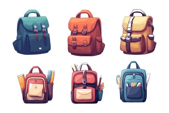 Colored School Backpacks Set: A Modern Illustrator’s Asset for Seamless Visual Storytelling