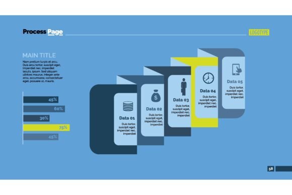 Mastering Visual Storytelling with a Five Data Pages Process Chart Slide Template