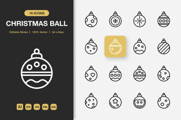 Versatile Christmas Ball Outline Icons for Any Project